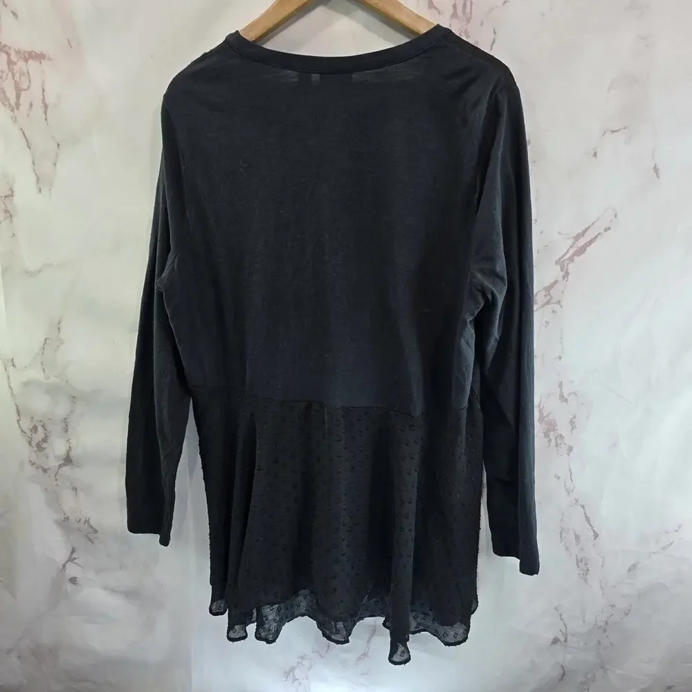 Logo by Lori Goldstein Cardigan Womens Large Black Chiffon Lace Trim Tee Jersey